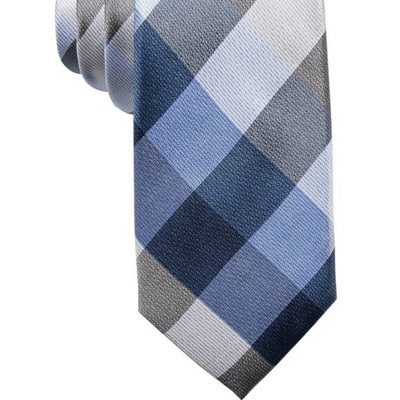 T47 Ryan Seacrest Distinction Blue Men's Weho Check Slim Silk Tie - Picture 1 of 1